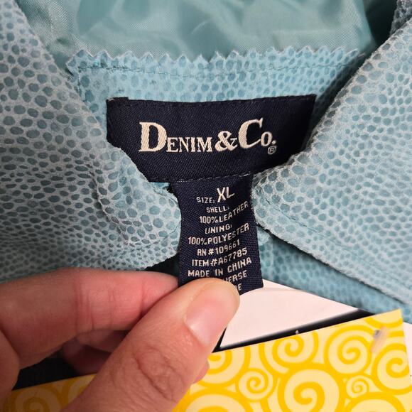 New Denim & Co Leather Blue textured Jacket Coat Snap Button XL - Picture 5 of 8